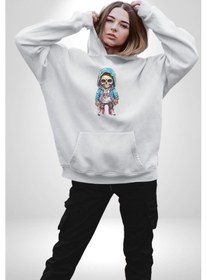 Resim Hiphop Kurukafa Hoodie Kadın Erkek Beyaz Kapüşonlu Sweatshirt Hoodie Beyaz 