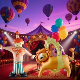 Resim 1 Adet Sirk Karnavalı Hayvan Alüminyum Folyo Balon - Ayakta Aslan & Kırmızı Papyonlu Palyaço, Canlı Karışık Renkler, Elektriksiz Doğum Günü Dekorasyonu, Açık Hava Etkinlikleri, Festival Temalı Parti Süslemeleri, Helyumsuz, Renkli Tasarım, Eğlenceli Desen, Heliumsuz Dekorasyon, Etkinlik Planlayıcıları İçin 