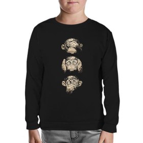 Resim Three Monkeys Siyah Çocuk Sweatshirt 