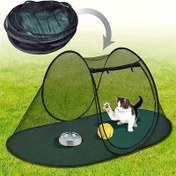Resim 1 adet Taşınabilir Açık Kedi Çadırı Fermuarlı - Dayanıklı Ağ, İç/ Dış Mekan Kullanımı İçin Pop-Up Katlanabilir Pet Oyun Alanı, Yiyecek ve Su Kapları Dahil, Seyahat, Kamp ve Ev Oyun Zamanı İçin İdeal, Pet Oyun Alanı | Eğlenceli Ortam | Fermuarlı Giriş 