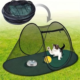 Resim 1 adet Taşınabilir Açık Kedi Çadırı Fermuarlı - Dayanıklı Ağ, İç/ Dış Mekan Kullanımı İçin Pop-Up Katlanabilir Pet Oyun Alanı, Yiyecek ve Su Kapları Dahil, Seyahat, Kamp ve Ev Oyun Zamanı İçin İdeal, Pet Oyun Alanı | Eğlenceli Ortam | Fermuarlı Giriş 