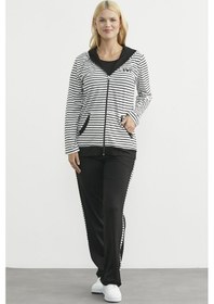 Resim Kapüşonlu Çizgili Eşofman Takım - Siyah Siyah 