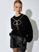 Resim Koton X Sibil Çetinkaya - İnci Fiyonk İşlemeli Sweatshirt Bisiklet Yaka Uzun Kollu Üç İplik Şardonlu 