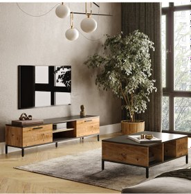 Resim Robin Home Troya Serisi Tv Sehpası + Orta Sehpa Metal Ayaklı Çam 