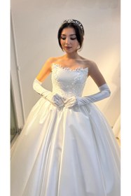 Resim Zöhra avcı gelinlik ve moda SATEN PRENSES MODEL DANTEL DETAYLI GELİNLİK 