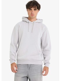 Resim Defacto Regular Fit Kapüşonlu İçi Yumuşak Tüylü Kanguru Cepli Basic Düz Sweatshirt X8283az25augr184 Gri 