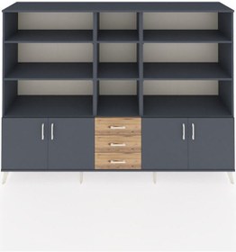Resim Hyperion Dolap 11 Raflı 3 Çekmeceli 4 Kapaklı 220x44x163 Antrasit Antrasit-antrasit/çam 