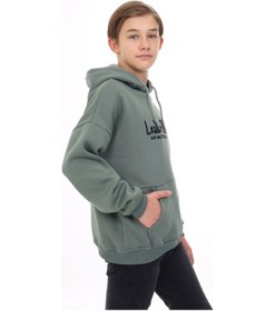 Resim Toontoy Kids Toontoy Erkek Çocuk Oversize Kapüşonlu Cepli Düşük Omuz Baskılı Sweatshirt - 2 İplik Yeşil 