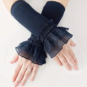 Resim Lace Ruffle ile Süslü, Elastik Çizgili Jakar Kış Sıcaklık, Akrilik, Dekoratif Çıkış Aksesuarı, 1 Çift (El Yıkama Önerilir) Kadın Moda Örgü Parmaksız Kol Kılıfları 