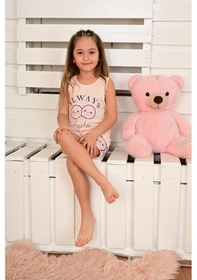 Resim kız çocuk askılı pijama takımı always smile somon 
