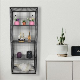 Resim Wess Dizayn Metal Duvar Rafı 4 Gözlü Kitaplık Grid Kafes Tel Model Wd-61 