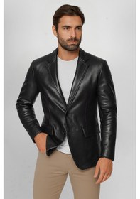 Resim Derije Diego Hakiki Deri Erkek Punto Dikişli Blazer Ceket 