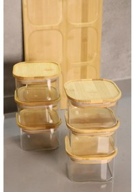 Resim Duo 400ml 6'lı Bambu Vakumlu Kapaklı Cam Kahvaltılık Seti Kahverengi 