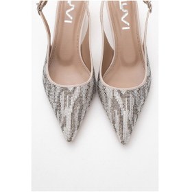 Resim Luvi Shoes Ushes Bej Saten Taşlı Kadın Kısa Topuklu Abiye Ayakkabı Bej 