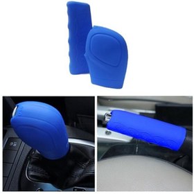 Resim imza direksiyon kılıfı Dsg Otomatik Mavi Renk Set Silikon Vites Topuzu Ve El Freni 