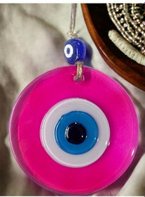 Resim Mini Boy Şeffaf Pembe Nazar Boncuklu Duvar Süsü 10 Cm Cam Duvar Dekoru 