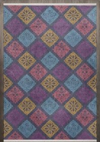Resim Mor Geometrik Modern Geometrik Etnik Eskitme Desenli Boho Makinada Yıkanabilir Hafif Hav Toz Vermez Leke Tutmaz Kaymaz Taban Dijital Makine Baskı Halı Oturma Odası Salon Yolluk Koridor Mutfak Halısı 