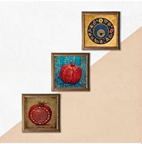 Resim Pinecone Nazar Boncuğu, Bereket Duası, Nar Taş Duvar Tablosu - Ahşap Çerçeveli Taş Tablo - 25x25 cm - 3 Parça Set - Dekoratif Duvar Sanatı - Modern Ev ve Ofis Duvar Dekoru W3-274 