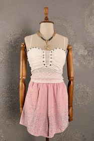 Resim Askılı Dantel Bluz - Beyaz / M/L 