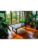 Resim Siyah Ahşap Orta Sehpa Metal Ayak 120 x 60 cm Çay Kahve , Ofis Sehpası 