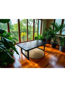 Resim Siyah Ahşap Orta Sehpa Metal Ayak 120 x 60 cm Çay Kahve , Ofis Sehpası 