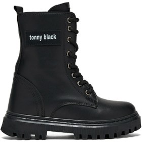 Resim Tonny Black Çocuk Unisex Siyah Termo Taban Önü Bağcıklı Kar Botu 