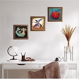 Resim Pinecone Bereket Duası, Şahmeran, Semazen Taş Duvar Tablosu - Ahşap Çerçeveli Taş Tablo - 25x25 cm - 3 Parça Set - Dekoratif Duvar Sanatı - Modern Ev ve Ofis Duvar Dekoru W3-80 