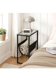 Resim TOLIAHOME Siyah Renk Temperli Cam Gazetelik Dergilik Yan Sehpa Koltuk Sehpası 