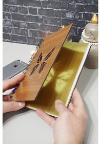 Resim Kelebek Desenli Ahşap Defter - Ajanda - Günlük - Çizgisiz Defter Ahşap Rengi Ceviz 