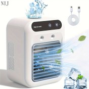 Resim NIJ USB Şarj Edilebilir Mini Hava Kliması Fanı - Taşınabilir Masa Soğutma Cihazı, Lityum Pil, Kablosuz ve USB Şarj ile Ev, Ofis veya Yurt Kullanımı için, Soğutma Cihazı, NIJ 