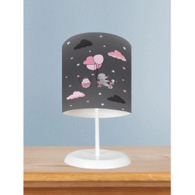 Resim Mekta Home Bebek ve Çocuk Odası Pembe Bisiklet Balon ve Fil Desenli Abajur 