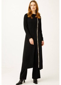 Resim Esswaap Şerit Leopar Aksesuarlı Pantolonlu Takım Siyah Siyah 