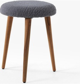 Resim Modern Ahşap Ayaklı Teddy Kumaş Tabure Makyaj Masası & Ayak Dinlendirme Elegant Gri Gri 