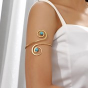 Resim 1 Bohem Vintage Turkuaz & Altın Spiral Açık Manşet Kol Bilekliği - Ayarlanabilir, Şık Kadın Moda Aksesuarı Günlük Kullanım & Partiler İçin, Kalın Geniş Bileklik Bayanlar İçin 