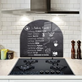 Resim Decorita Cam Ocak Arkası Koruyucu | Oval Şekilli | Aşkın Tarifi | 52cm X 60cm 