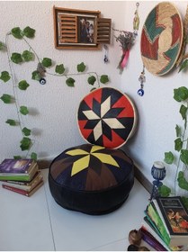 Resim Ottoman Pouffe El Yapımı Hakiki Kuzu Deri Iskandinav Bahçe Balkon Bungalov Puf Yer Minderi 60ve40cm(DOLGULU) 