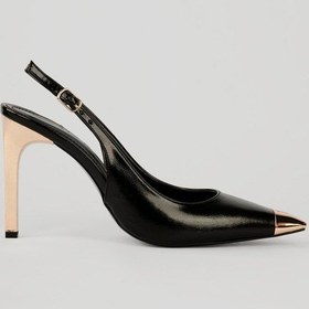 Resim Kadın Stiletto Sivri Metal Burun Arka Açık Metal Topuk Nysa Siyah Siyah 
