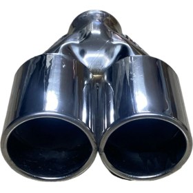 Resim HYM Tuning 80LIK Yuvarlak Düz Ağız 80MM Çift Çıkış Egzoz Ucu, Dışı Paslanmaz Krom Renk 