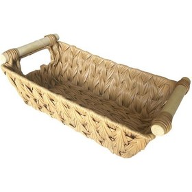 Resim Plastik Rattan Ahşap Sap Ekmeklik, Ekmek Sepeti Dikdörtgen, Organizer Krem 