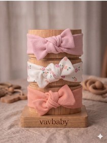 Resim VaVbaby Kız Bebek 3’lü Ribana Fiyonklu Bandana Seti - Somon 