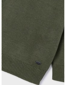 Resim Erkek Çocuk Bisiklet Yaka Basic Triko Kazak - Yeşil Charcoal Melange 