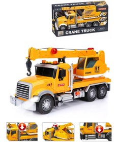 Resim Tıfıl Toys Işıklı Sesli Pilli Amerikan Tip Sürmeli Oyuncak Vinç Kamyonu İş Makinesi 
