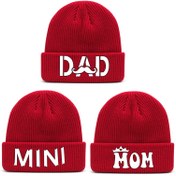 Resim 3'lü Paket Esnek Nefes Alabilen Şapka - Baba/Anne/Mini Yazılı Urban Tarz Unisex Baş Örtüsü, Sonbahar Kış Sıcak ve Yumuşak Bere, Şık Günlük Aksesuar, Rahat Ve Isınkan Atletik Eşarp 