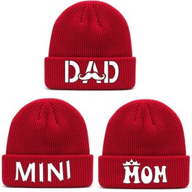 Resim 3'lü Paket Esnek Nefes Alabilen Şapka - Baba/Anne/Mini Yazılı Urban Tarz Unisex Baş Örtüsü, Sonbahar Kış Sıcak ve Yumuşak Bere, Şık Günlük Aksesuar, Rahat Ve Isınkan Atletik Eşarp 