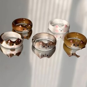 Resim 1 adet Vintage Boho Stil Kedi Emaye Yüzük Kadınlar Için, Polimer Kil Hayvan Temalı Moda Aksesuarı, Günlük Giyim ve Tatil Için Mükemmel, İdeal Sevgililer Günü Hediyesi, Tüm Mevsimlere Uygun 