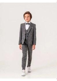 Resim Carinos Erkek Çocuk Cep Mendil Detaylı Keten Takım Elbise 5-9 Yaş Arası -15438 Siyah 