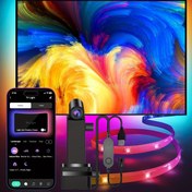 Resim AR Renk Gamı Sensörlü RGBIC LED TV Arka Işık Şeridi, 139,7-165,1 cm TV'ler için 3,81 metre, 177,8-215,9 cm TV'ler için 5,0 metre, Müzik Uygulamasıyla Uyumlu, Ev Sineması, Oyun Odası, Yatak Odası ve Oturma Odası için Uygundur 