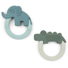 Resim Geyik Arkadaşları Silikon Diş Kaşıyıcı 2’li, Yeşil/Mavi, Gıda Kalitesinde, 3 Ay+ 