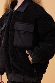 Resim Kız Çocuk Gömlek Yaka Cepli Peluş Kışlık Mont - Antrasit / 9-10 Yaş 