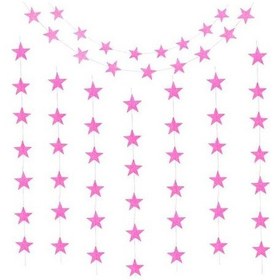 Resim Pembe Renk Yıldız Kağıt Sarkıt Süs 4 Metre 